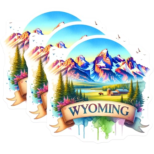 (3 Pack) Wyoming Decals - State Pride - Laptop Decals - Watercolor Art- 3 Inches On Longest Side - Easy Peel & Apply - Made in USA - 3MCS5362