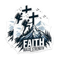 (2 Pack) Faith Builds Strength Stickers - Inspirational Mountain Climbing - Motivational Quote Adventure - 5" On Longest Side - Sticks to Smooth Flat Surfaces - Made in USA - BMCS9645