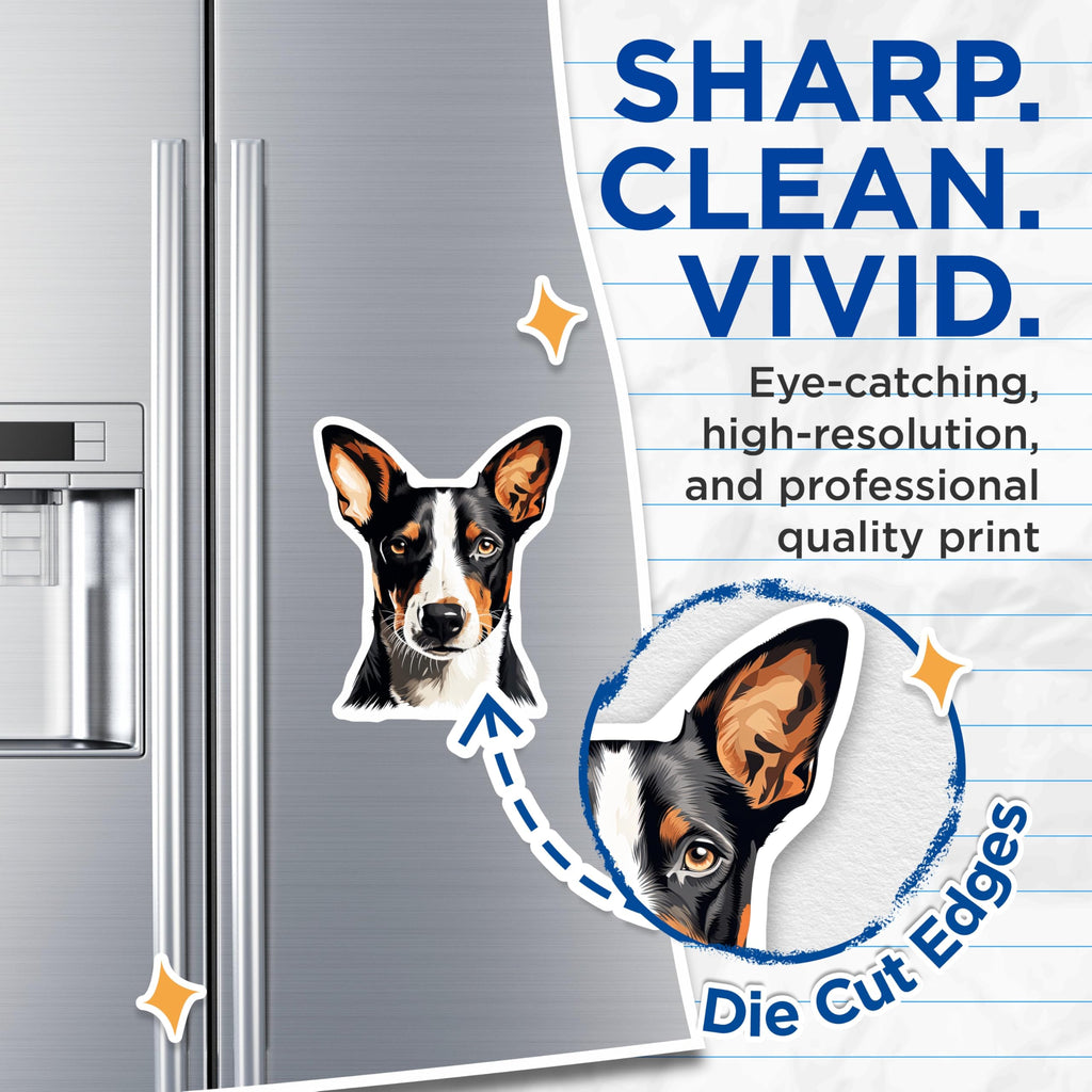 (2 Pack) Basenji Dog Portrait Art Magnets - Modern Pet Lover Fridge Decor - Unique Animal Art for Dog Parents - 5 Inches On Longest Side - Thick Durable Magnet - Made in USA - MAG25031