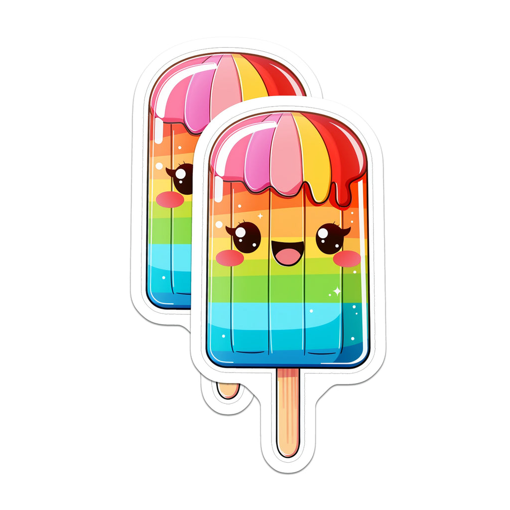 (2 Pack) Kawaii Popsicle Magnets - Rainbow Ice Pop - Cute Summer Fridge Decor - Colorful Kitchen Locker Accent - 5 Inches On Longest Side - Thick Durable Magnet - Made in USA - MAG37709