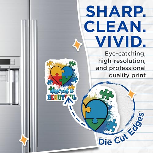 (2 Pack) Autism Awareness Magnets Magnets - Different is Beautiful Quote Magnet - 5" On Longest Side - Made in USA - Sticks to Refrigerators & Metal Surfaces - MAG8418