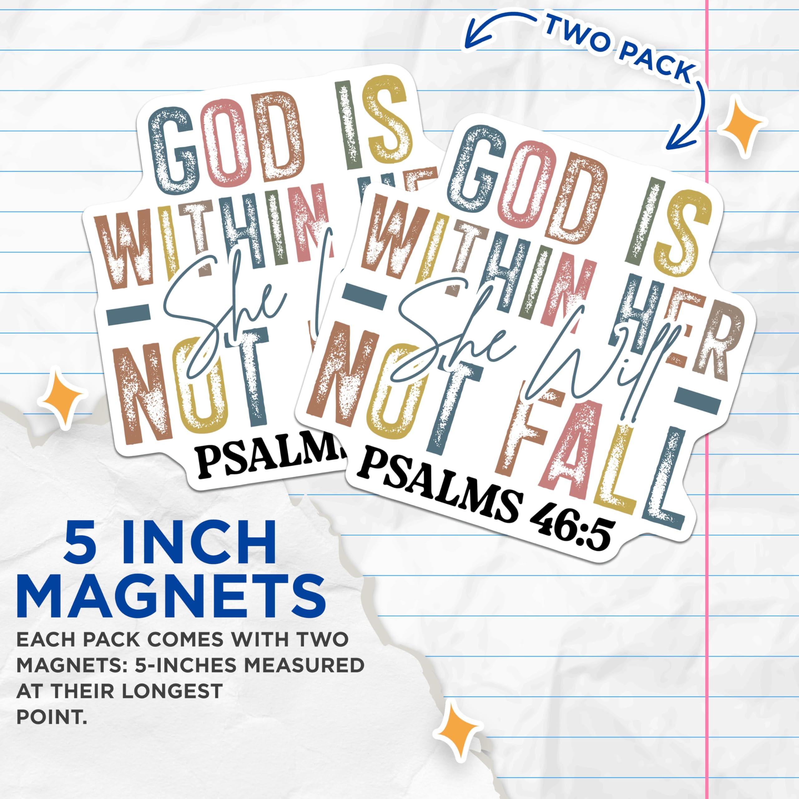 (2 Pack) God is Within Her Magnets - She Will Not Fall Scripture - Psalms 46:5 Bible Verse Inspirational Decor - 5 Inches On Longest Side - Thick Durable Magnet - Made in USA - MAG26871
