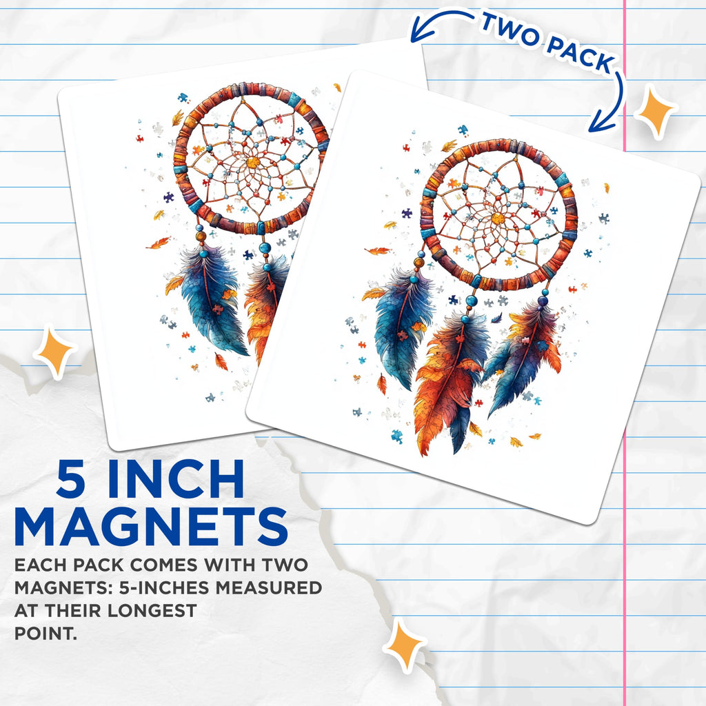 (2 Pack) Dreamcatcher Puzzle Magnets - Autism Awareness Decor - Boho Refrigerator Magnets - 5 Inches On Longest Side - Thick Durable Magnet - Made in USA - MAG27286