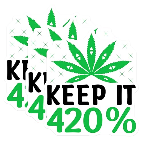 (3 Pack) Keep It 420 Decals - Cannabis Leaf Sticker - Laptop Decal - 3 Inches On Longest Side - Easy Peel & Apply - Made in USA - 3MCS7700