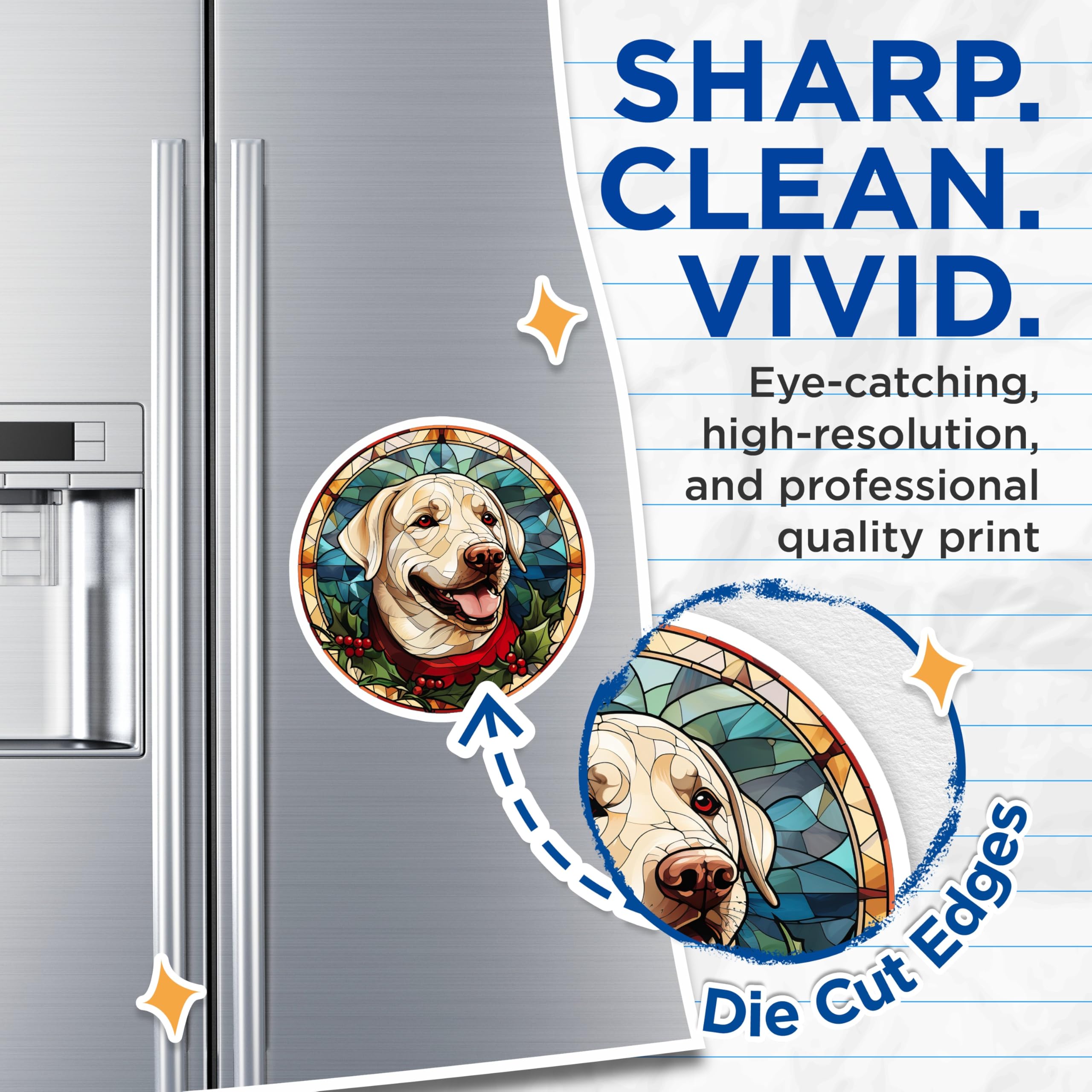 (2 Pack) Stained Glass Labrador Magnets - Christmas Dog Holiday Decor - Yellow Lab Pet Refrigerator Art - 5 Inches On Longest Side - Thick Durable Magnet - Made in USA - MAG26815