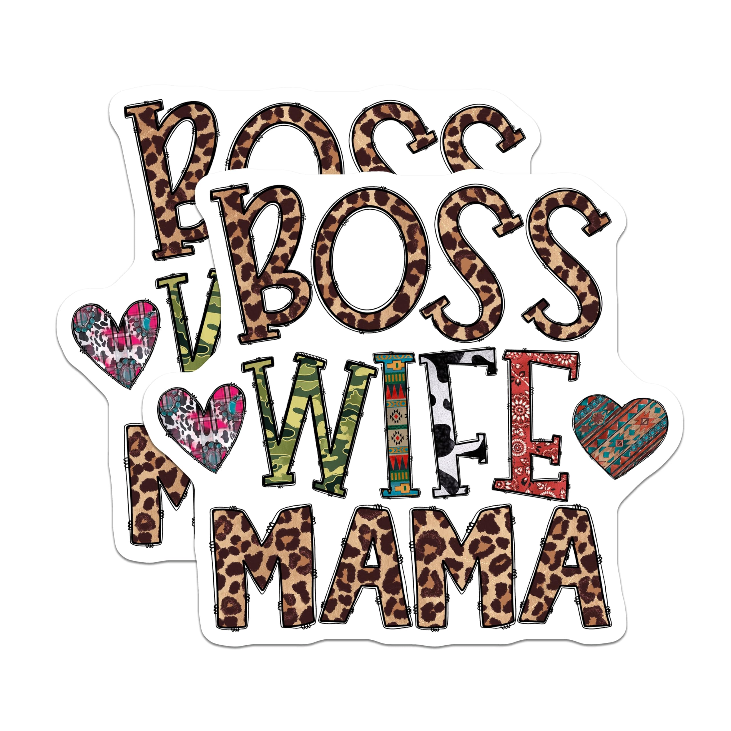 (2 Pack) Boss Wife Mama Magnets - Trendy Mom Life Decor - Multi Patterned Mama Accessories - 5 Inches On Longest Side - Thick Durable Magnet - Made in USA - MAG30663