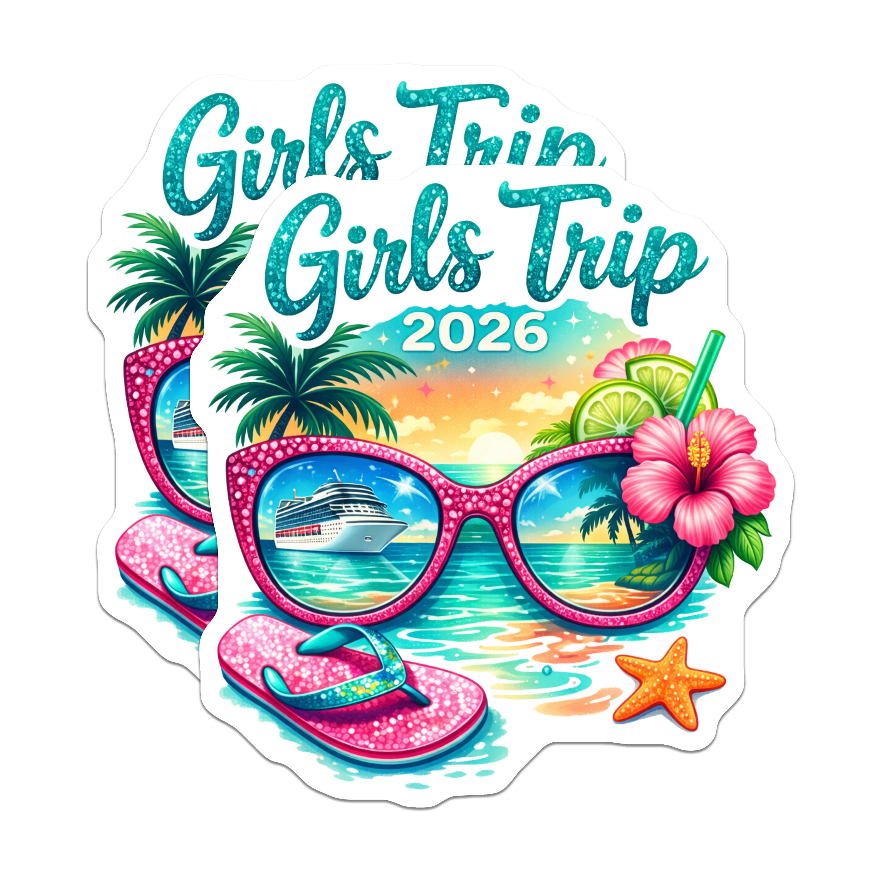 (2 Pack) Girls Trip 2026 Magnets - Tropical Vacation Cruise - Beach Bachelorette Souvenir - 5 Inches On Longest Side - Thick Durable Magnet - Made in USA - MAG37916