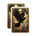 (2 Pack) Black Raven Magnets - Art Deco Crow Rainbow - Golden Celestial Fridge Decor - 5 Inches On Longest Side - Thick Durable Magnet - Made in USA - MAG21117