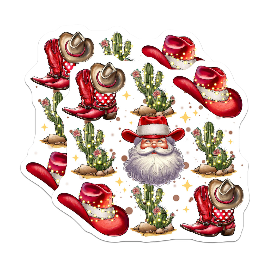 (2 Pack) Western Santa Magnets - Cowboy Christmas Decor - Festive Refrigerator Magnets - 5 Inches On Longest Side - Thick Durable Magnet - Made in USA - MAG29188