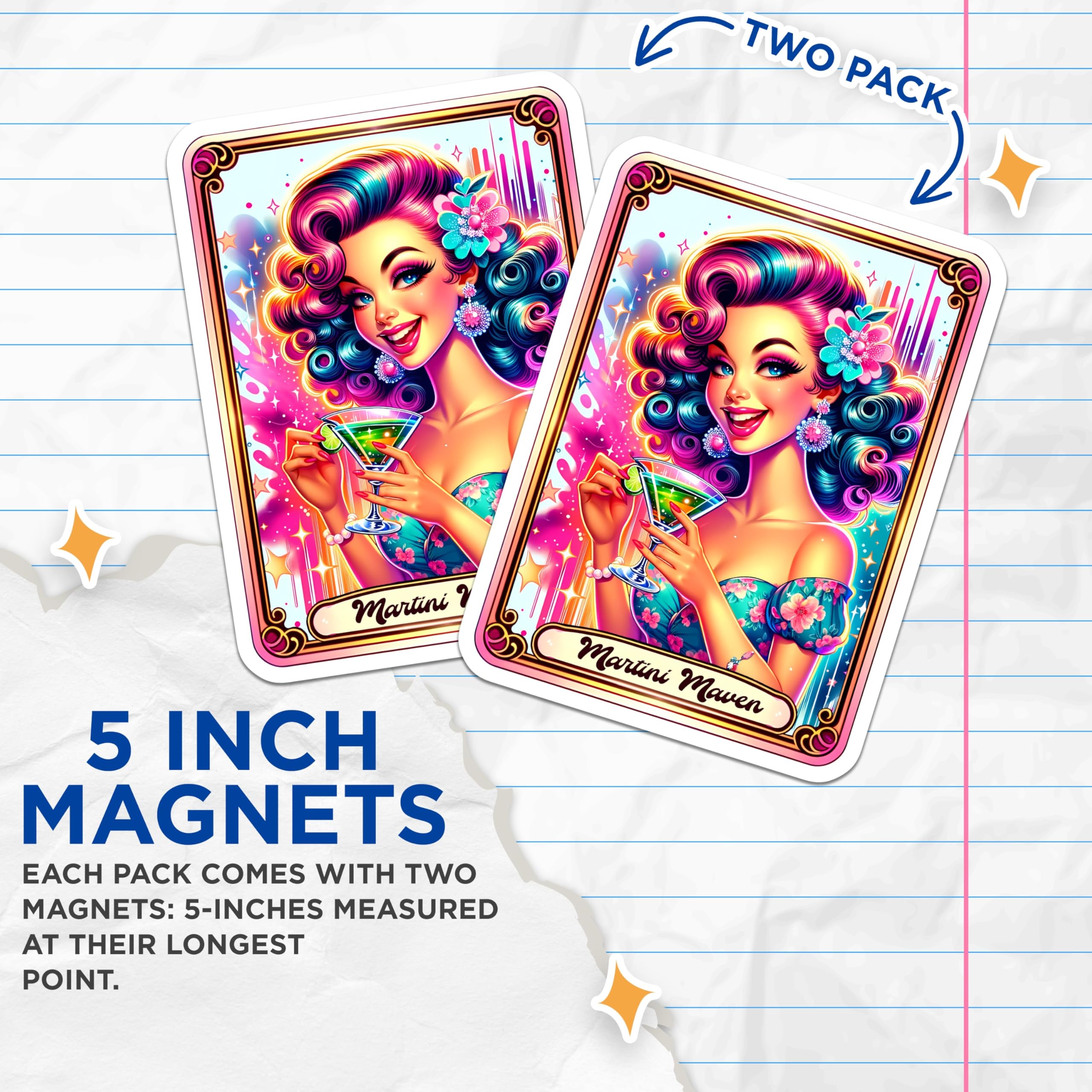(2 Pack) Martini Maven Magnets - Vibrant Cocktail Art Decor - Retro Pinup Kitchen Accents - Bar Area Fun - 5 Inches On Longest Side - Thick Durable Magnet - Made in USA - MAG22782