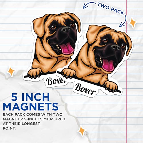(2 Pack) Boxer Dog Magnets - Cute Dog - Pet Lover - Animal Fridge Magnets - Cartoon Dog Magnets - Dog Themed Magnets - 5" On Longest Side - for Cars, Fridges, Toolboxes - Made in USA - MAG4211
