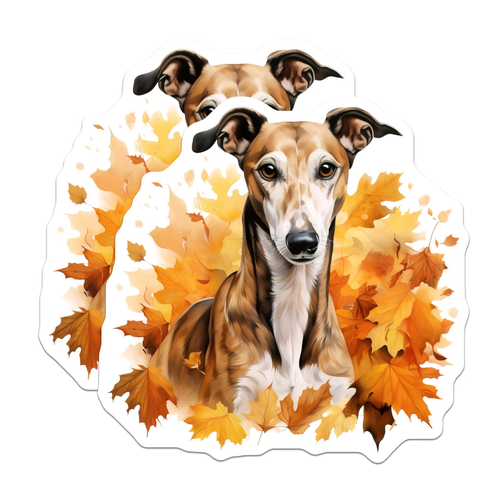 (2 Pack) Greyhound Autumn Magnets - Fall Dog Decor - Whippet Pet Lover Art - 5 Inches On Longest Side - Thick Durable Magnet - Made in USA - MAG29565
