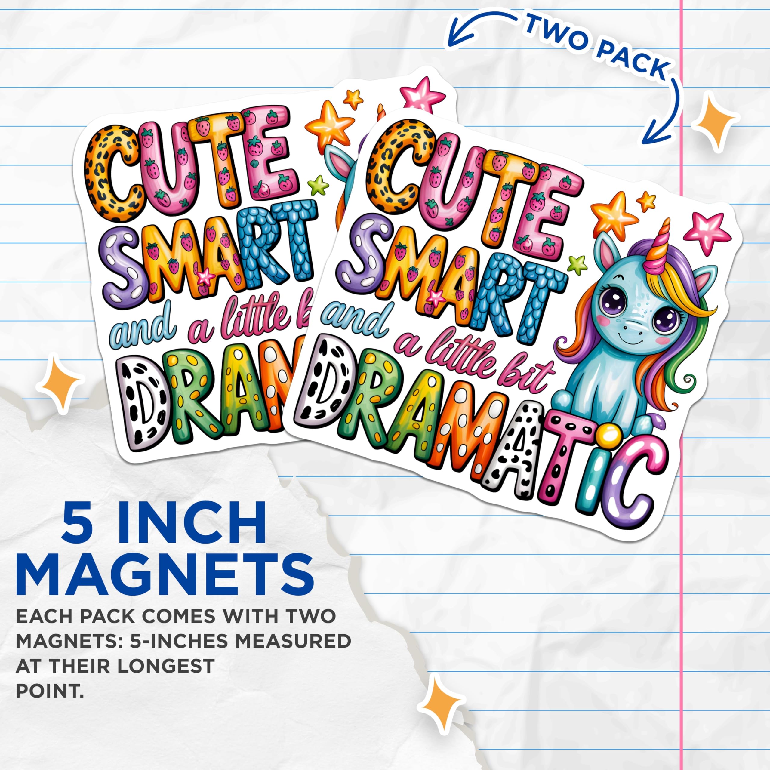 (2 Pack) Cute Smart Dramatic Unicorn Magnets - Funny Sayings Rainbow Fantasy Decor - Unique Kitchen Locker Accessories - 5 Inches On Longest Side - Thick Durable Magnet - Made in USA - MAG24325