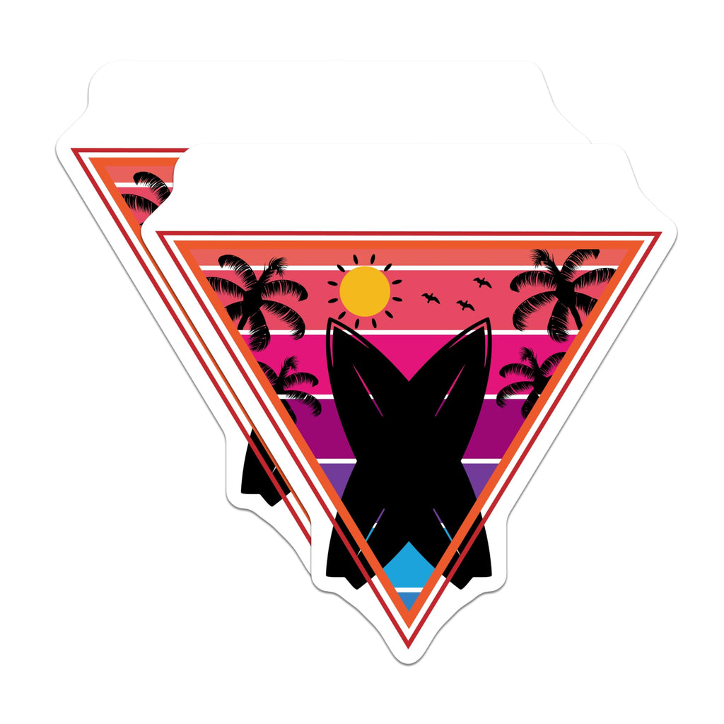 (2 Pack) Tropical Sunset Surfboard Magnets - Beach Scene Palm Tree Silhouette - Summer Ocean Vibe Aesthetic Decor - 5 Inches On Longest Side - Thick Durable Magnet - Made in USA - MAG21134