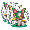 (3 Pack) Frog with Butterfly Wings Decals - Mushroom - Laptop Decal - Find Your Place in The World - 3 Inches On Longest Side - Easy Peel & Apply - Made in USA - 3MCS2543