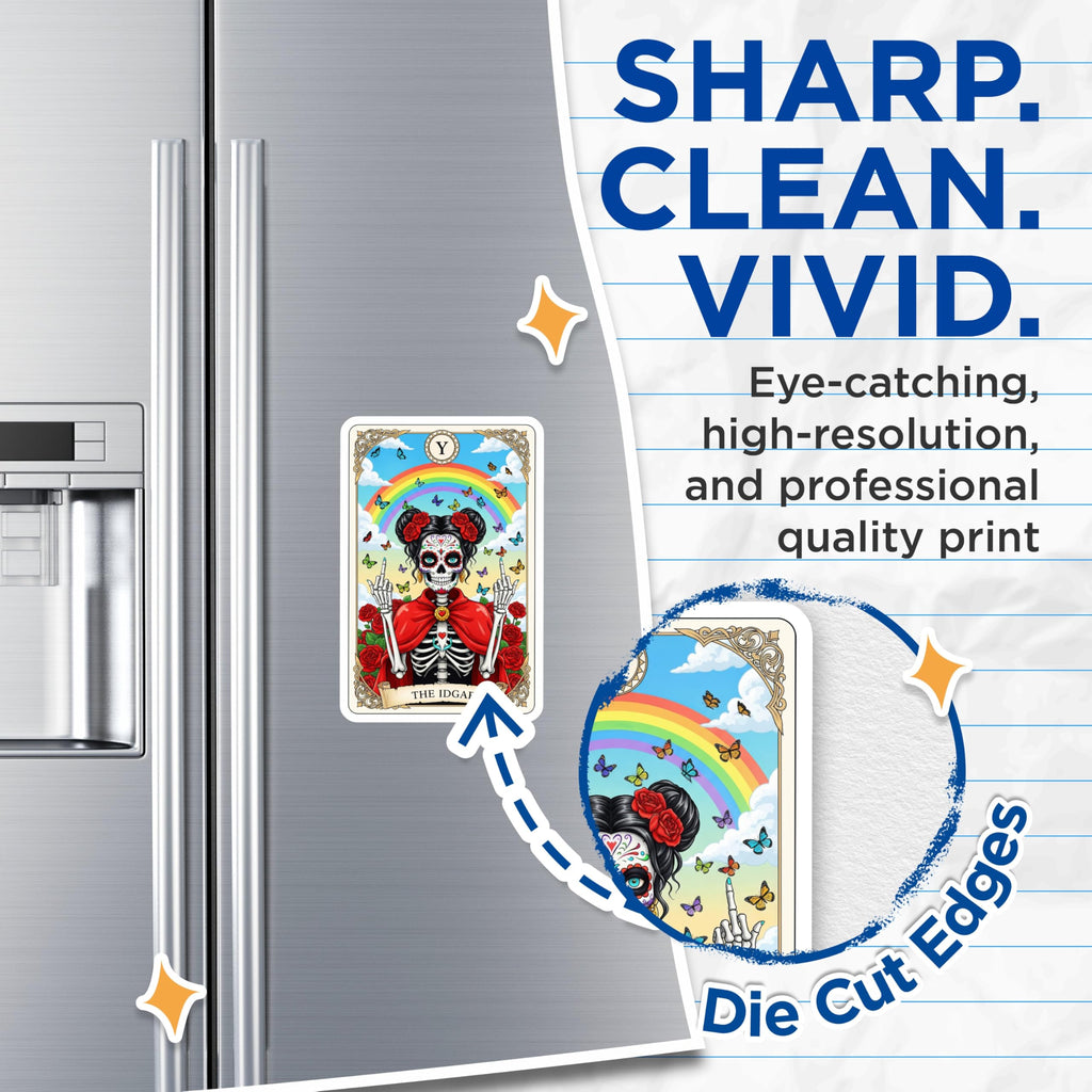 (2 Pack) Sugar Skull Magnets - The IDGAF - Day of The Dead Funny Humor - 5" On Longest Side - Premium Magnet - for Cars, Refrigerators, Toolboxes, Lockers - Made in USA - MAG15720