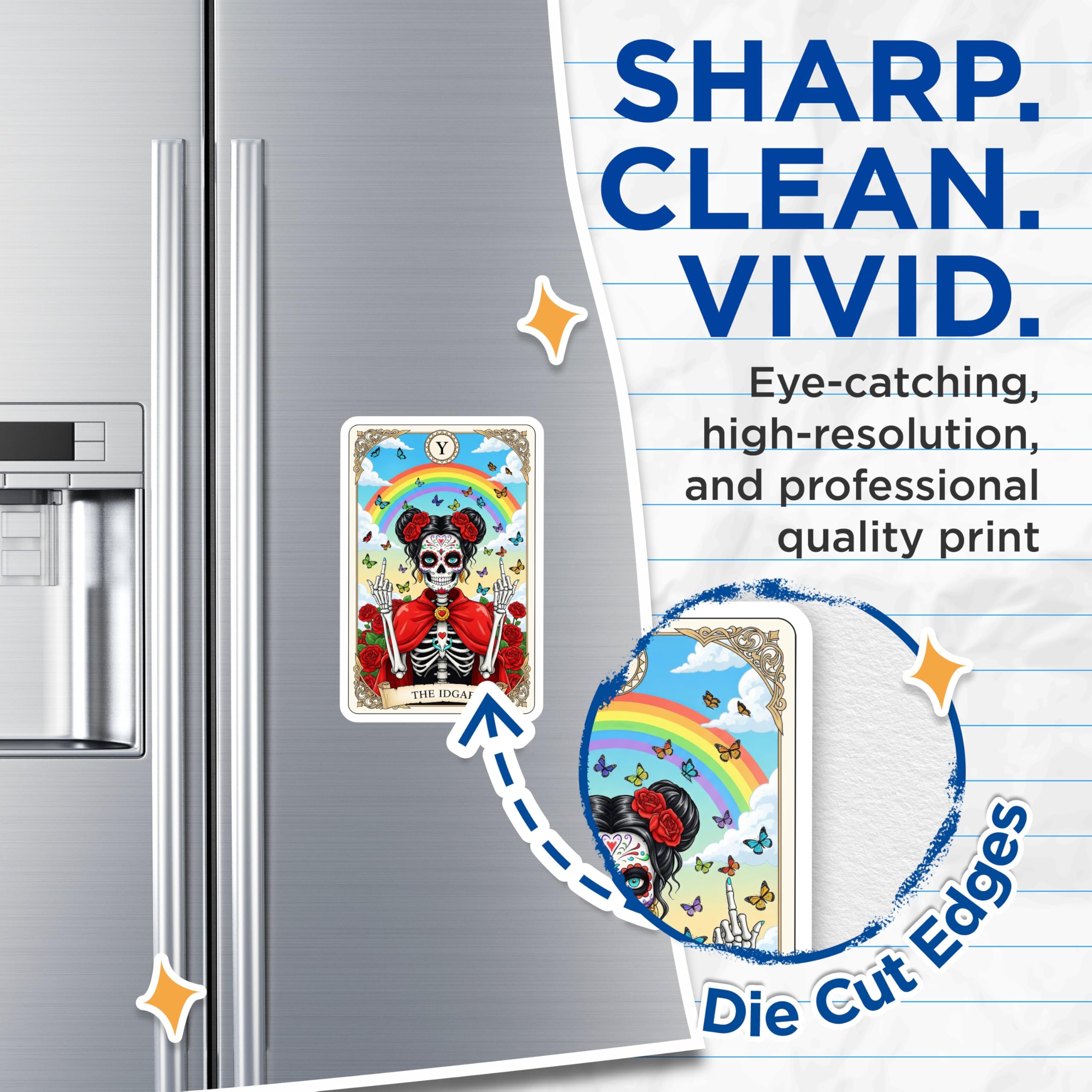 (2 Pack) Sugar Skull Magnets - The IDGAF - Day of The Dead Funny Humor - 5" On Longest Side - Premium Magnet - for Cars, Refrigerators, Toolboxes, Lockers - Made in USA - MAG15720