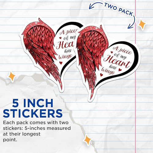 (2 Pack) Heart Wings Stickers - Memorial Decal - Inspirational Quote Stickers - 5" On Longest Side - Sticks to Smooth Flat Surfaces - Made in USA - BMCS6124