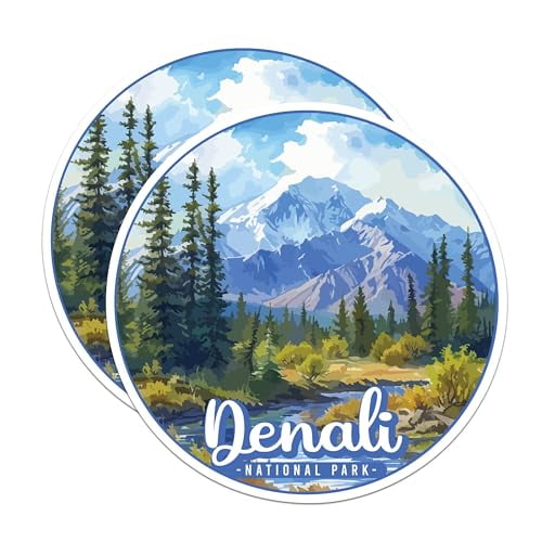 (2 Pack) Denali National Park Bumper Magnet - US National Park - Choose from 63 Parks - 5" On Longest Side - Decal for Car Bumper, Laptop, Water Bottle, Wall, and Window - MAG1625