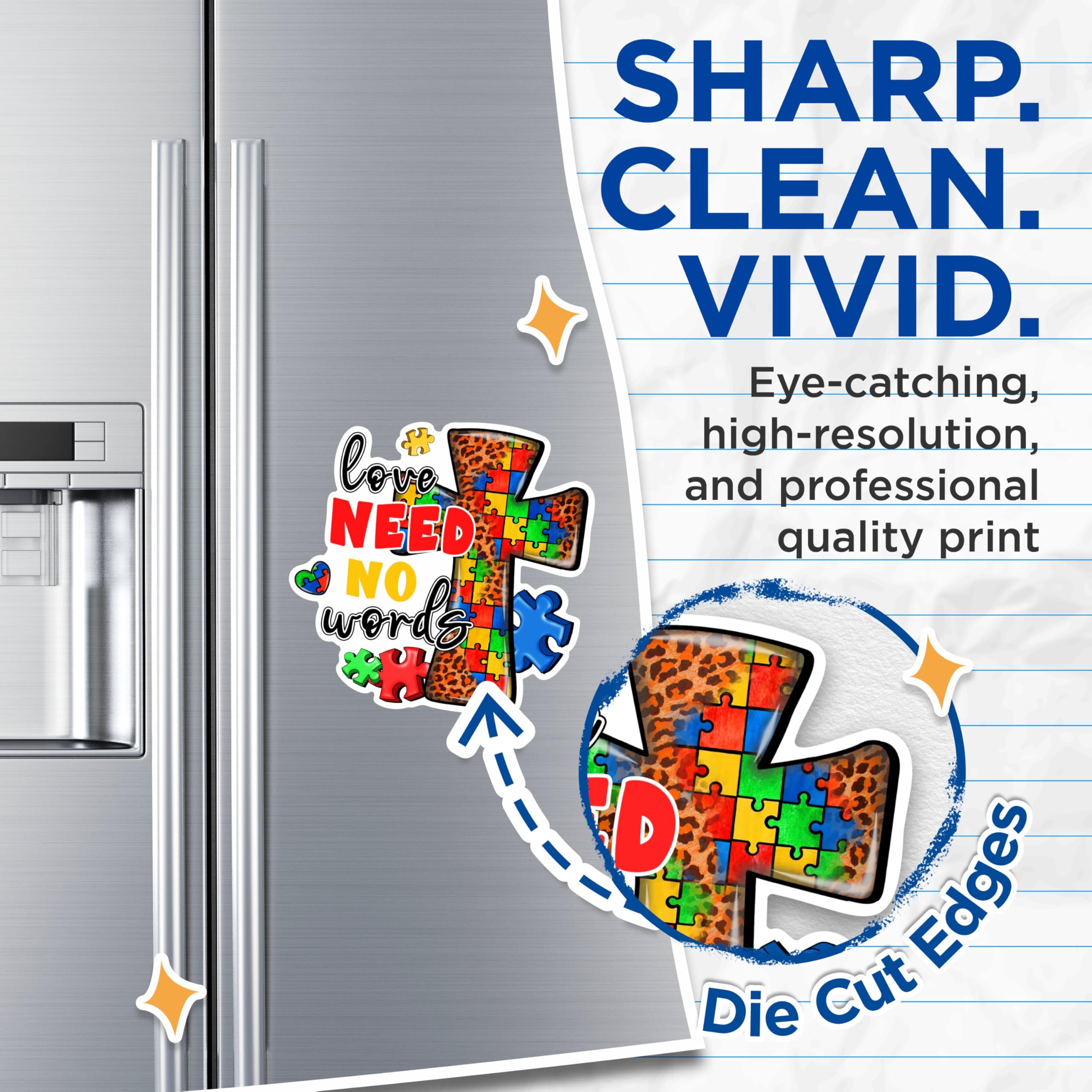 (2 Pack) Love Need No Words Magnets - Autism Awareness Magnets - Puzzle Piece Magnets- 5" On Longest Side - for Fridges, Toolboxes, Cars - Made in USA - MAG2980