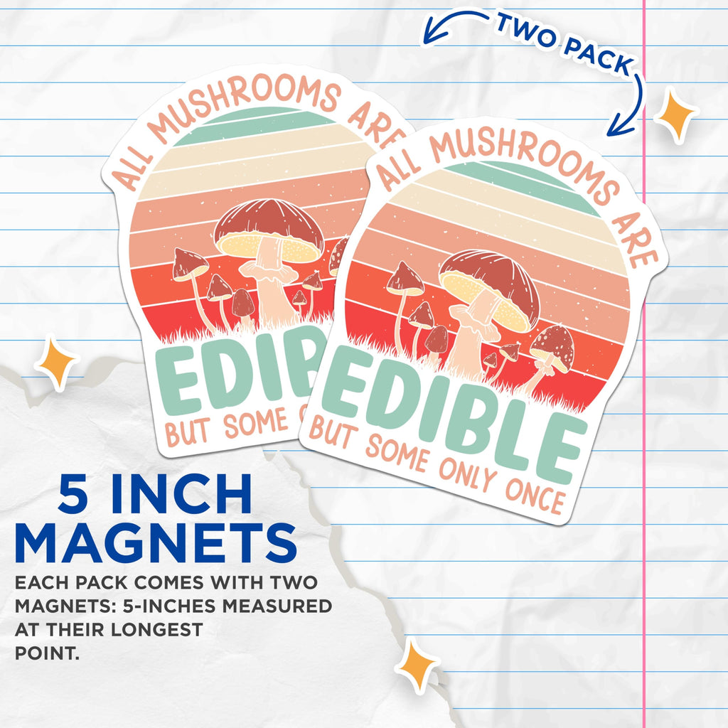 (2 Pack) Mushroom Magnets - Edible Mushrooms - Fungi Decor Retro Aesthetic - 5" On Longest Side - Premium Magnet - for Cars, Refrigerators, Toolboxes, Lockers - Made in USA - MAG17509