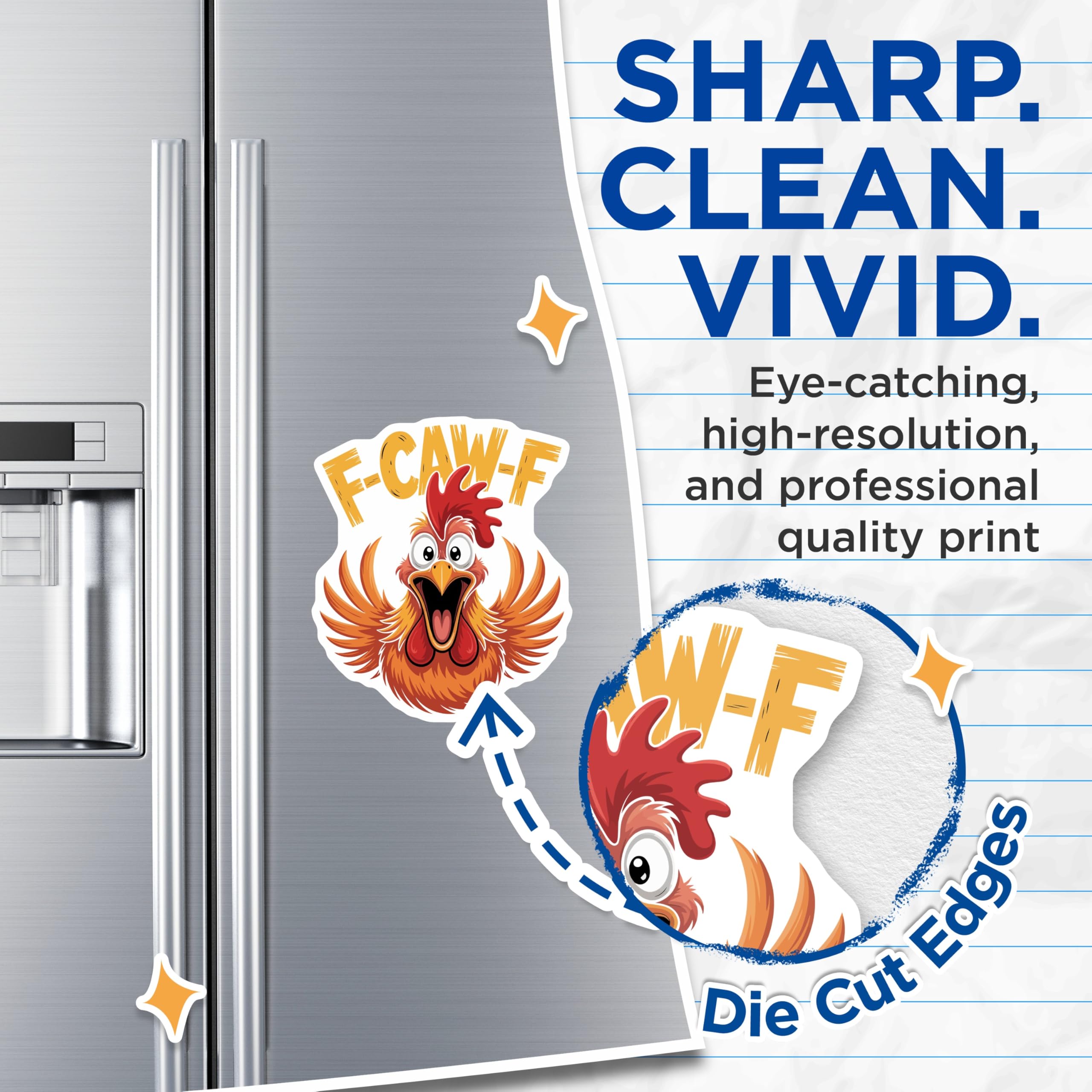 (2 Pack) Funny Chicken Magnets - F-CAW-F Cartoon Decor - Quirky Animal Refrigerator Magnet - 5" On Longest Side - Premium Magnet - for Cars, Refrigerators, Toolboxes, Lockers - Made in USA - MAG14578