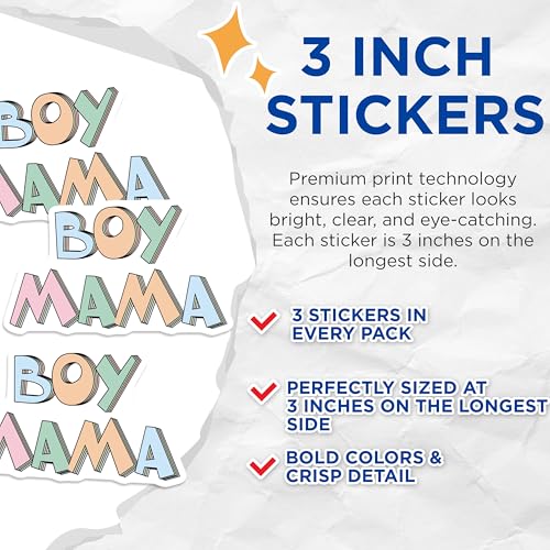 (3 Pack) Boy Mama Decals - Trendy Mom Sticker - Gift for Mothers - Laptop Decal - 3 Inches On Longest Side - Easy Peel & Apply - Made in USA - 3MCS6470