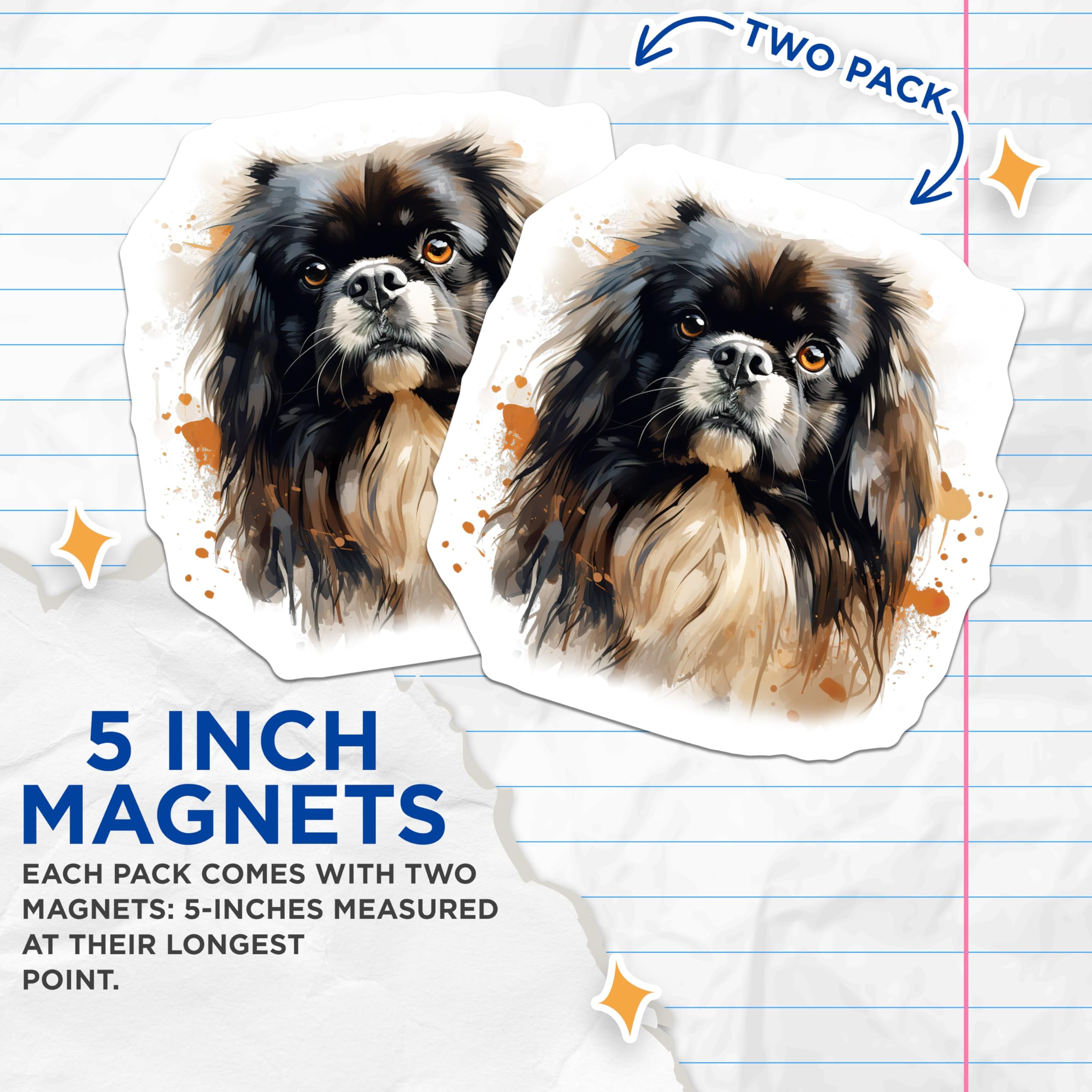 (2 Pack) Pekingese Dog Magnets - Watercolor Pet Art - Dog Lover Fridge Decor - 5 Inches On Longest Side - Thick Durable Magnet - Made in USA - MAG26253