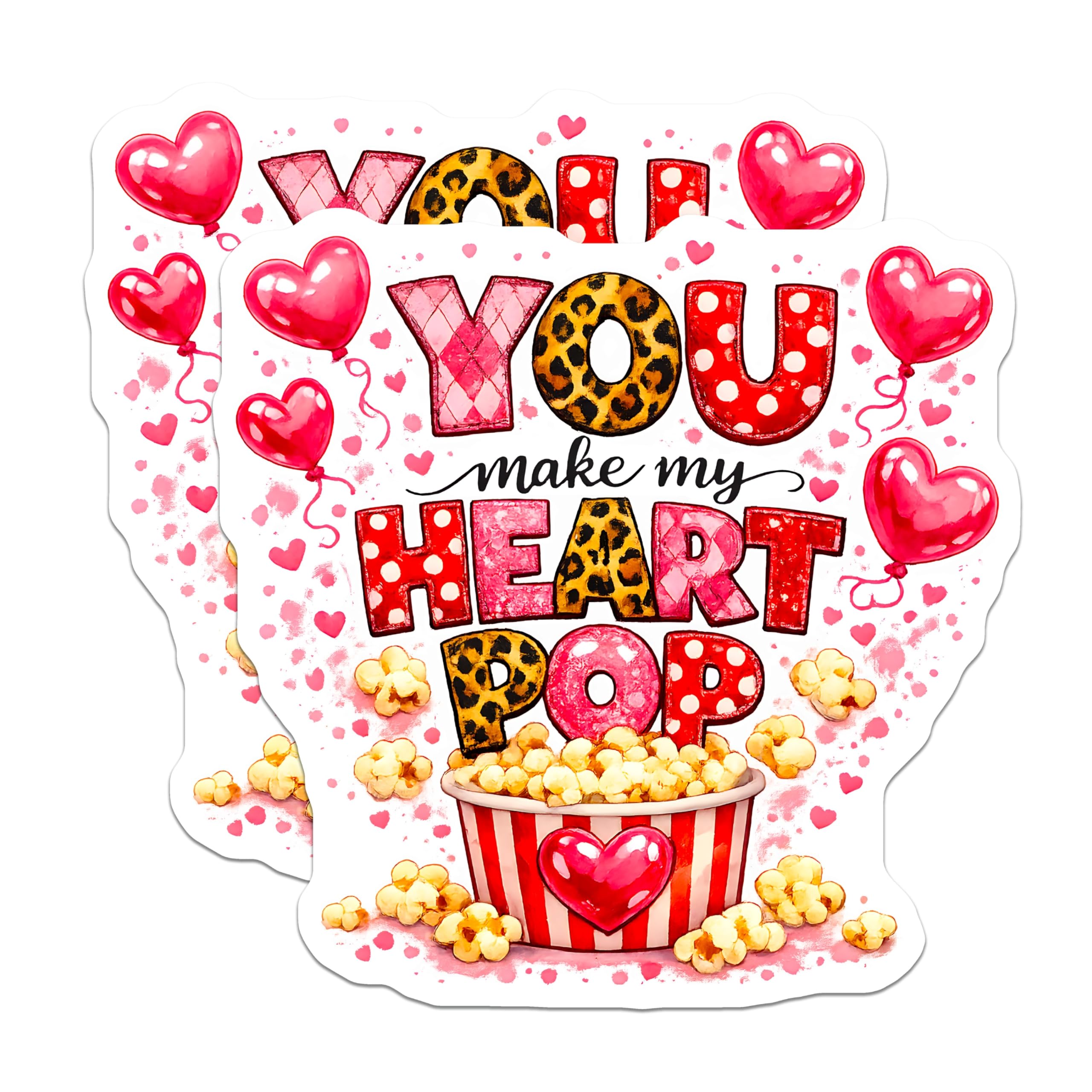 (2 Pack) You Make My Heart Pop Magnets - Valentine Popcorn Love Quote - Cute Couple Anniversary Refrigerator Decor - 5 Inches On Longest Side - Thick Durable Magnet - Made in USA - MAG30486