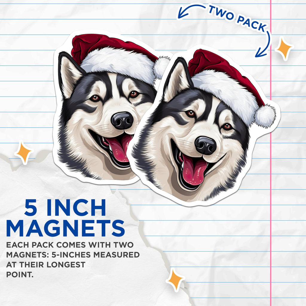 (2 Pack) Christmas Husky Magnets - Santa Dog Refrigerator - Holiday Pet Decor - 5 Inches On Longest Side - Thick Durable Magnet - Made in USA - MAG29760