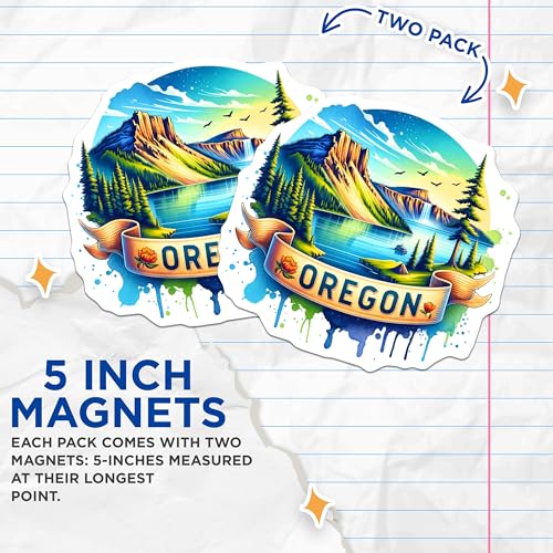 (2 Pack) Oregon Magnets - Scenic Nature Magnets - Travel Souvenir - Mountain Landscape - Waterfall Magnets - Home Decoration - 5" On Longest Side - for Cars, Fridges, Toolboxes - Made in USA - MAG6645