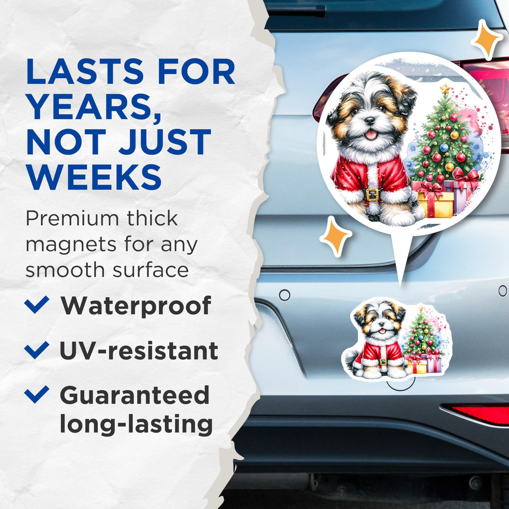 (2 Pack) Shih Tzu Puppy Magnets - Santa Dog Christmas Decor - Festive Holiday Fridge Accessories - Cute Puppy Art - 5 Inches On Longest Side - Thick Durable Magnet - Made in USA - MAG24439