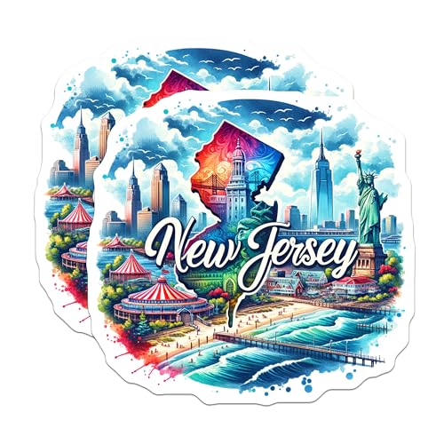 (2 Pack) New Jersey Magnets - State Souvenir - Colorful Cityscape - Travel Memorabilia- 5" On Longest Side - for Cars, Fridges, Toolboxes - Made in USA - MAG6707