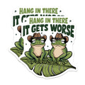 (2 Pack) Hang in There Frog Stickers - It Gets Worse Frog Decal - Motivational Cute Frog Stickers - 5" On Longest Side - Sticks to Smooth Flat Surfaces - Made in USA - BMCS5021