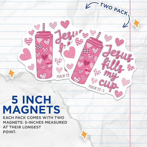 (2 Pack) Jesus Fills My Cup Magnets Magnets - Inspirational Quotes - Psalm 23:5 Decor - 5" On Longest Side - Made in USA - Sticks to Refrigerators & Metal Surfaces - MAG8923
