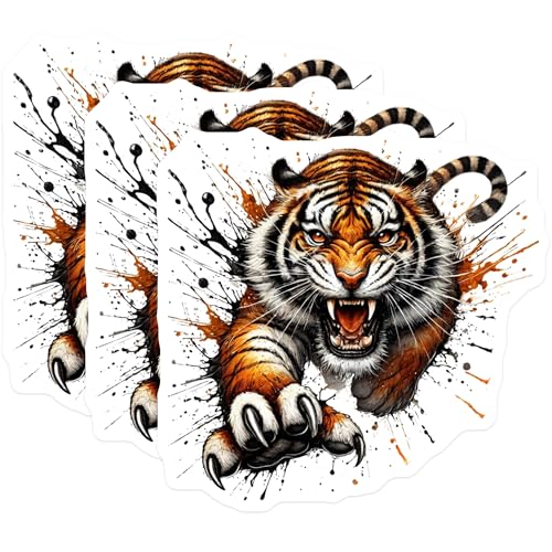 (3 Pack) Tiger Decals - Angry Tiger Stickers - Laptop Decal- 3 Inches On Longest Side - Easy Peel & Apply - Made in USA - 3MCS5026