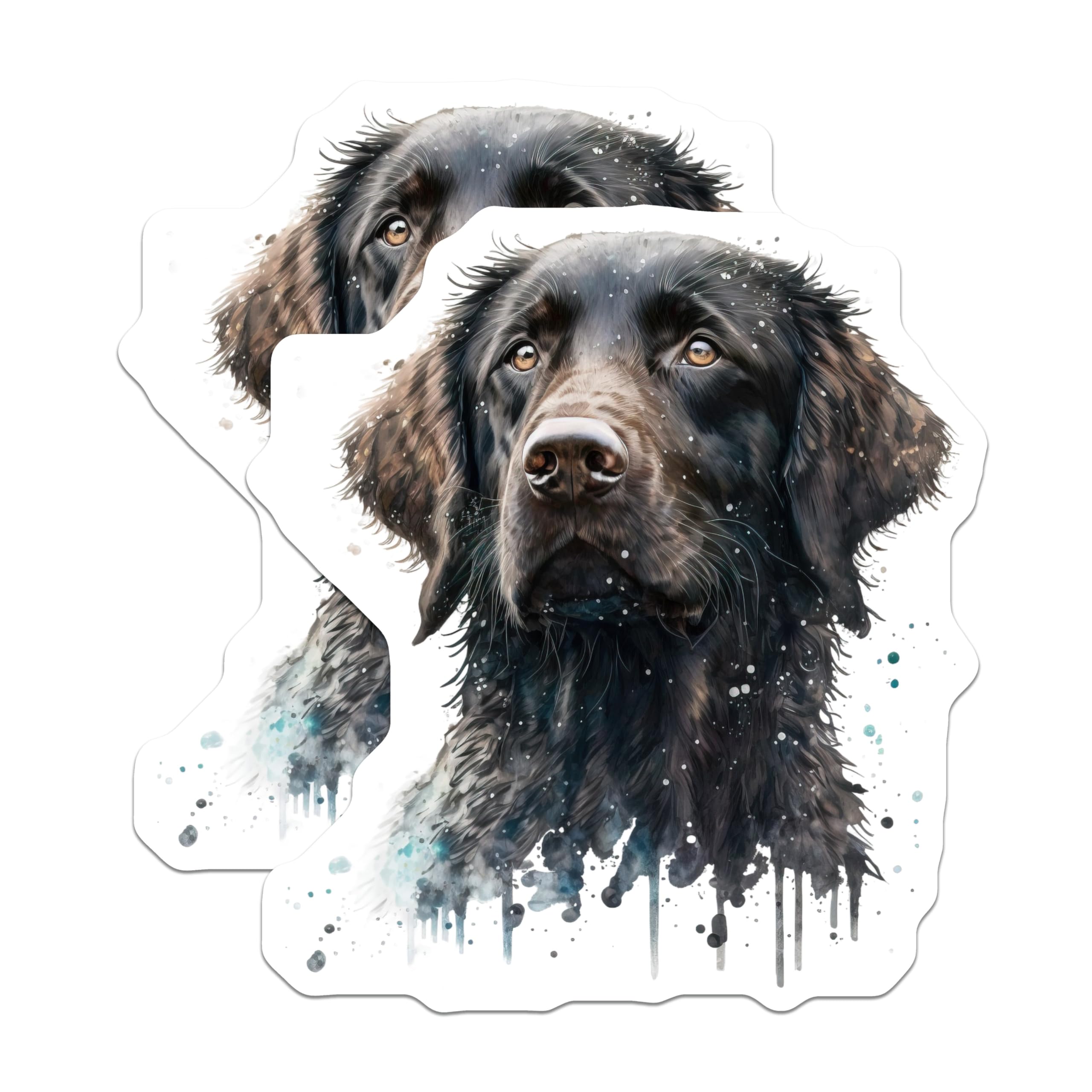 (2 Pack) Black Dog Magnets - Watercolor Flat Coat Retriever - Pet Lover Fridge Decor - 5 Inches On Longest Side - Thick Durable Magnet - Made in USA - MAG25804