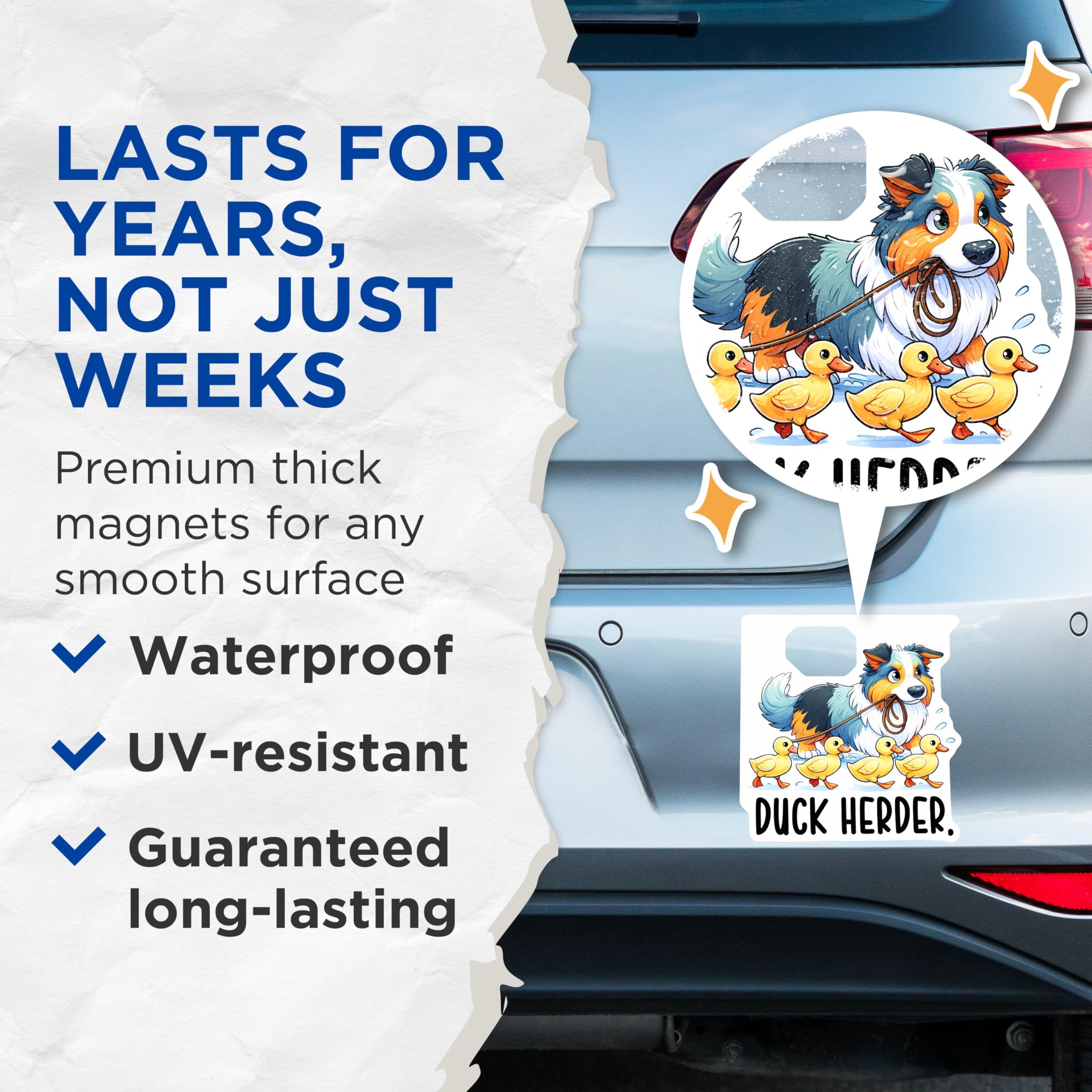(2 Pack) Duck Herder Magnets - Funny Dog Magnets - Cute Animal Magnets - Dog Lover - Farmhouse Kitchen Magnet - 5" On Longest Side - for Cars, Fridges, Toolboxes - Made in USA - MAG3620