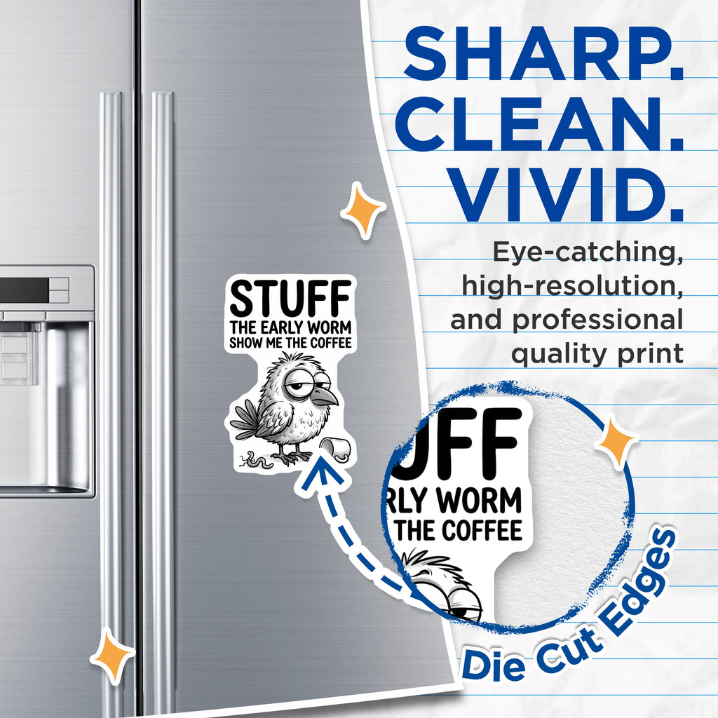 (2 Pack) Coffee Lover Magnets - Grumpy Bird Humor - Early Morning Decor - 5 Inches On Longest Side - Thick Durable Magnet - Made in USA - MAG39961