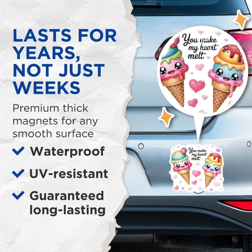 (2 Pack) You Make My Heart Melt Magnets - Cute Kawaii Ice Cream - Sweet Couples Decor - 5 Inches On Longest Side - Thick Durable Magnet - Made in USA - MAG36844