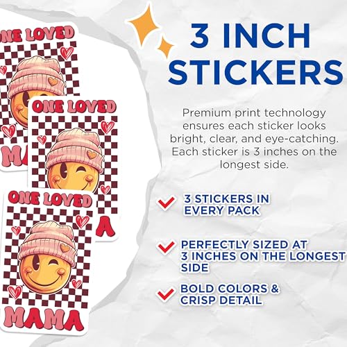 (3 Pack) One Loved Mama Decals - Cute Smiley Face - Mothers Day Decals - 3 Inches On Longest Side - Easy Peel & Apply - Made in USA - 3MCS6483