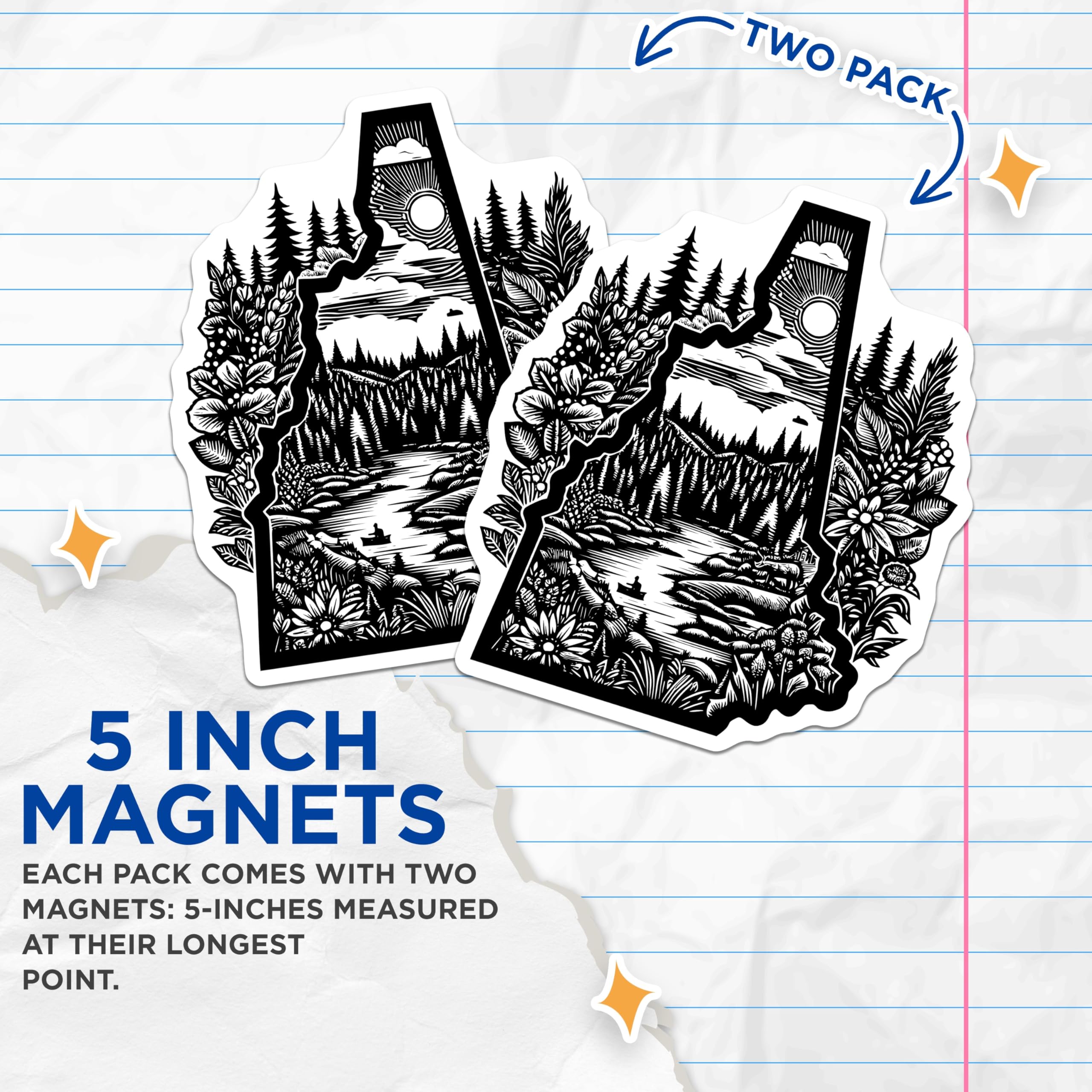 (2 Pack) New Hampshire Magnets - NH State Forest Nature Scene - Woodcut Lake Mountain Wildlife Adventure Magnets - 5 Inches On Longest Side - Thick Durable Magnet - Made in USA - MAG21948