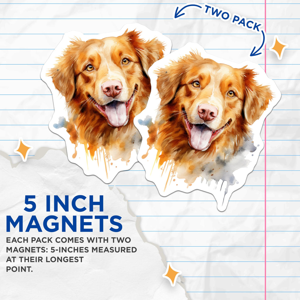 (2 Pack) Nova Scotia Duck Toller Magnets - Watercolor Dog Art - Pet Lover Decor - 5 Inches On Longest Side - Thick Durable Magnet - Made in USA - MAG29884