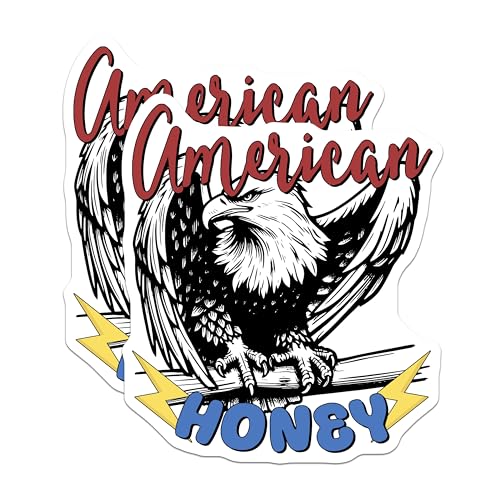 (2 Pack) American Honey Stickers - Eagle Artwork - Patriotic Decor - 5" On Longest Side - Sticks to Smooth Flat Surfaces - Made in USA - BMCS7412