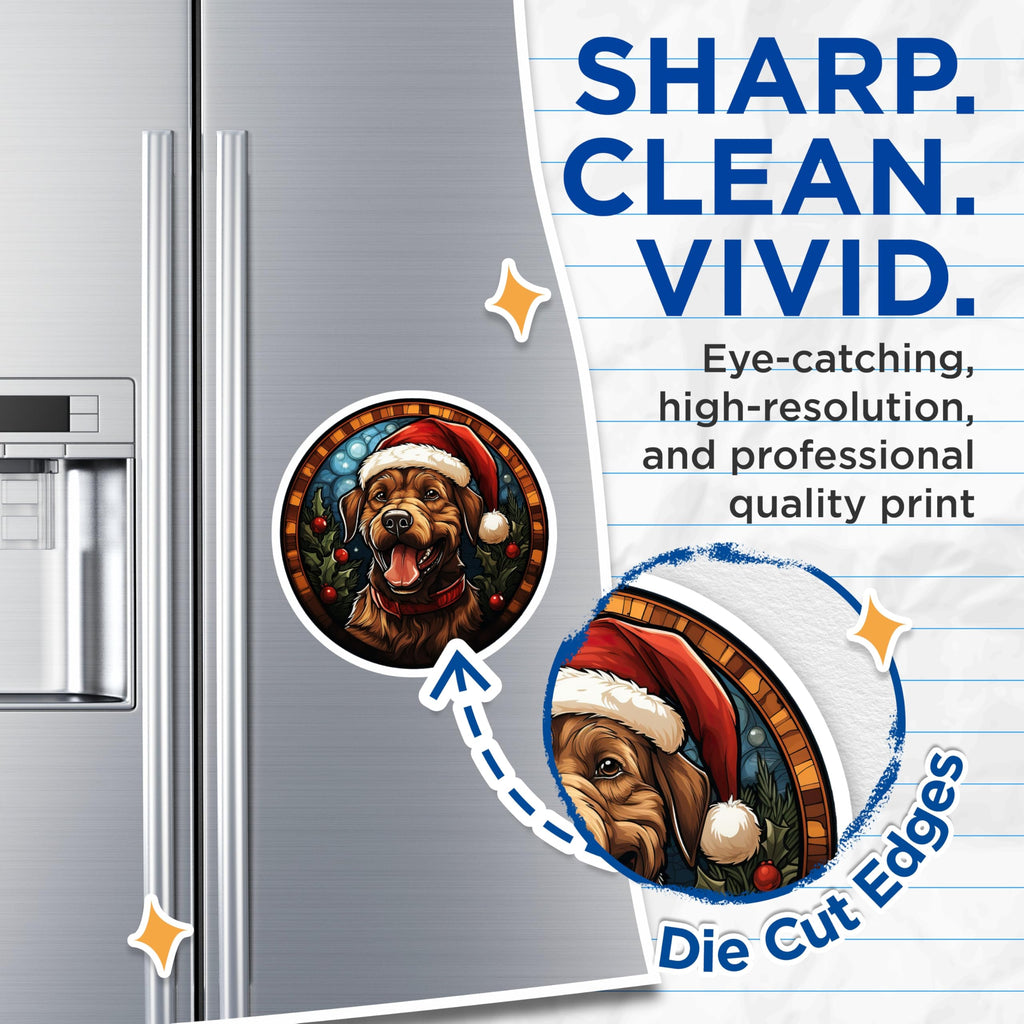 (2 Pack) Christmas Dog Magnets - Santa Hat Retriever - Holiday Pet Decor Accent - 5 Inches On Longest Side - Thick Durable Magnet - Made in USA - MAG27608