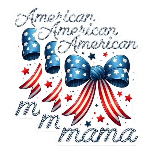 (3 Pack) American Mama Decals - Patriotic Bow Decal - USA Pride Mom - 3 Inches On Longest Side - Easy Peel & Apply - Made in USA - 3MCS6203