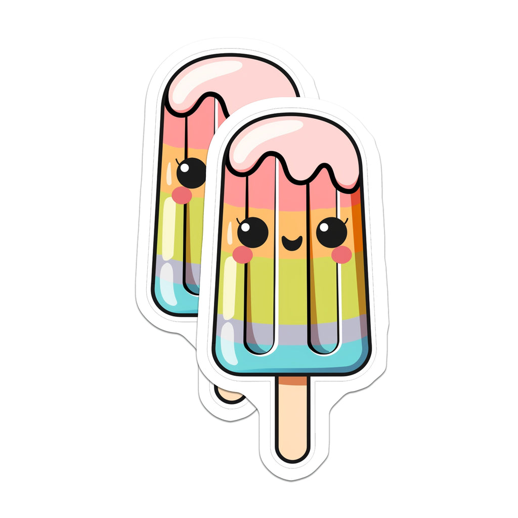 (2 Pack) Kawaii Popsicle Magnets - Rainbow Ice Pop Art - Cute Fridge Decor for Kitchen Locker - 5 Inches On Longest Side - Thick Durable Magnet - Made in USA - MAG36224