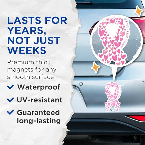 (2 Packs) Breast Cancer Pink Ribbon Magnets - Faith Hope Love Pink Breast Cancer Awarness Magnets - 5" On Longest Side - Premium - for Fridges, Toolboxes, Cars - Made in USA - MAG2450
