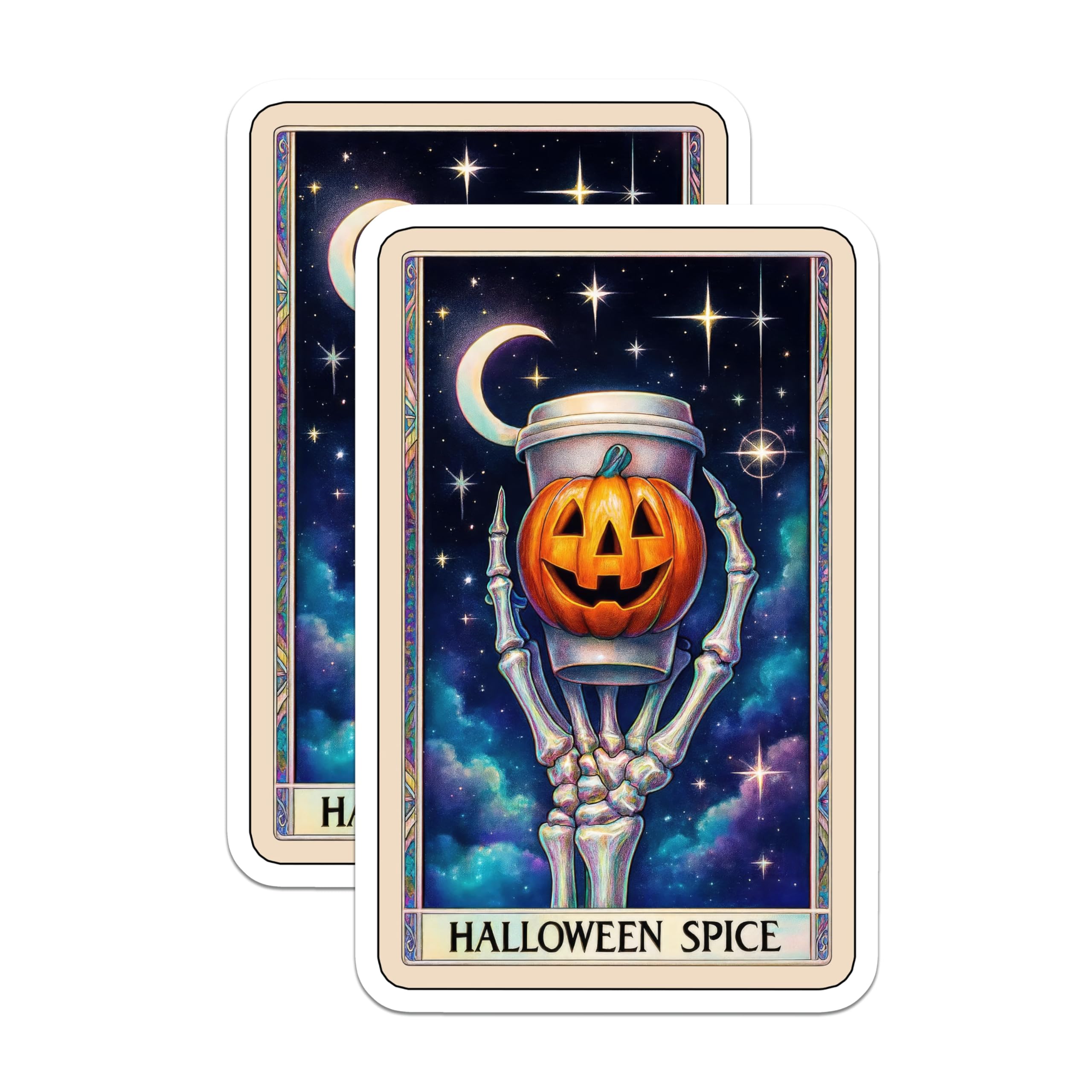 (2 Pack) Halloween Spice Magnets - Skeleton Hand Coffee Cup - Jack O Lantern Latte Art - 5 Inches On Longest Side - Thick Durable Magnet - Made in USA - MAG21153