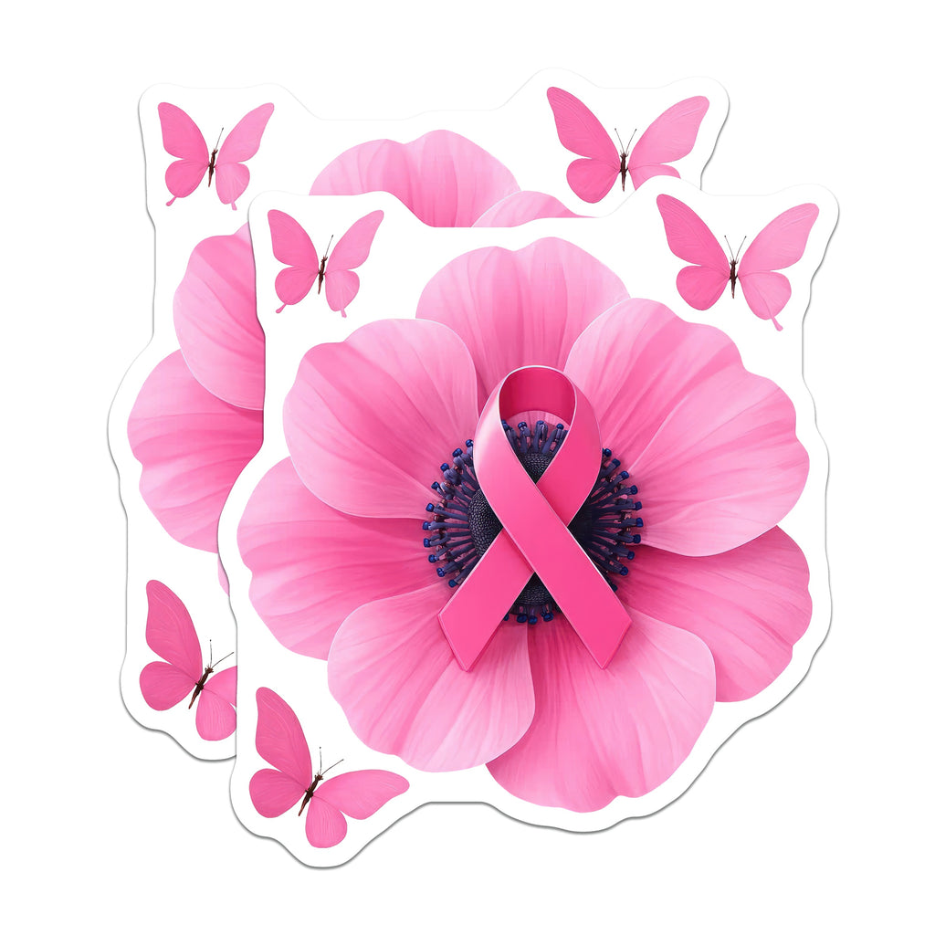 (2 Pack) Breast Cancer Awareness Magnets - Pink Ribbon Flower - Butterfly Survivor Support Decor - 5 Inches On Longest Side - Thick Durable Magnet - Made in USA - MAG36961